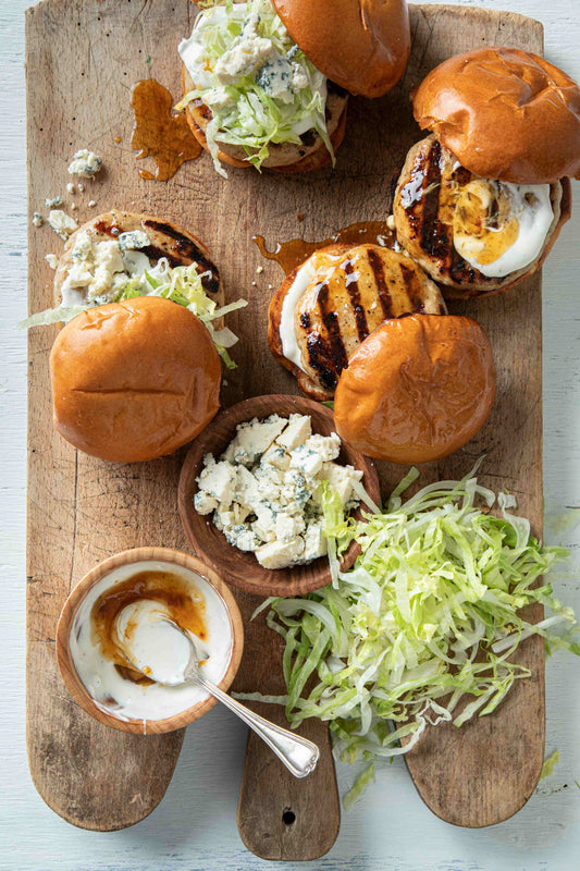 buffalo-chicken-burgers-grill-recipe-easy-delicious-best-bbq-honey-hot-sauce-savannah-bee-company