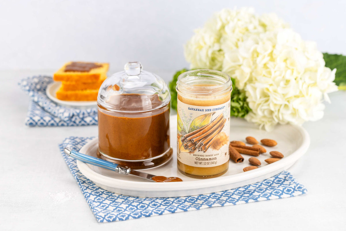 Honey almond butter and cinnamon whipped honey.