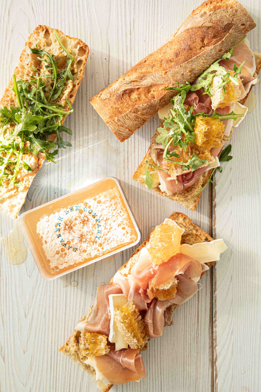 prosciutto-brie-honeycomb-sandwich-arugula-recipe