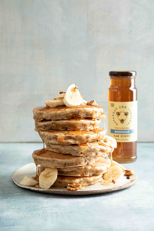 banana-bread-pancakes-sourwood-honey-breakfast