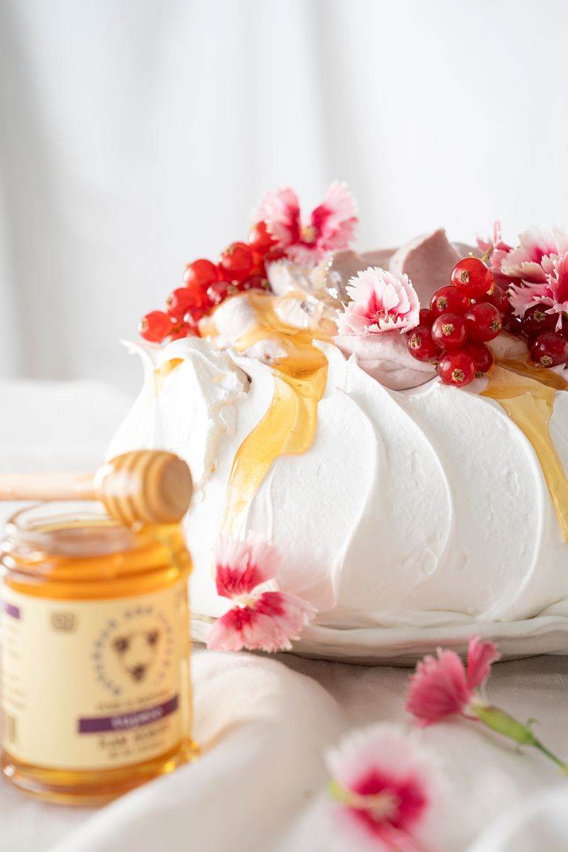 Spring Pavlova with Blackberry Burnt Honey Cream