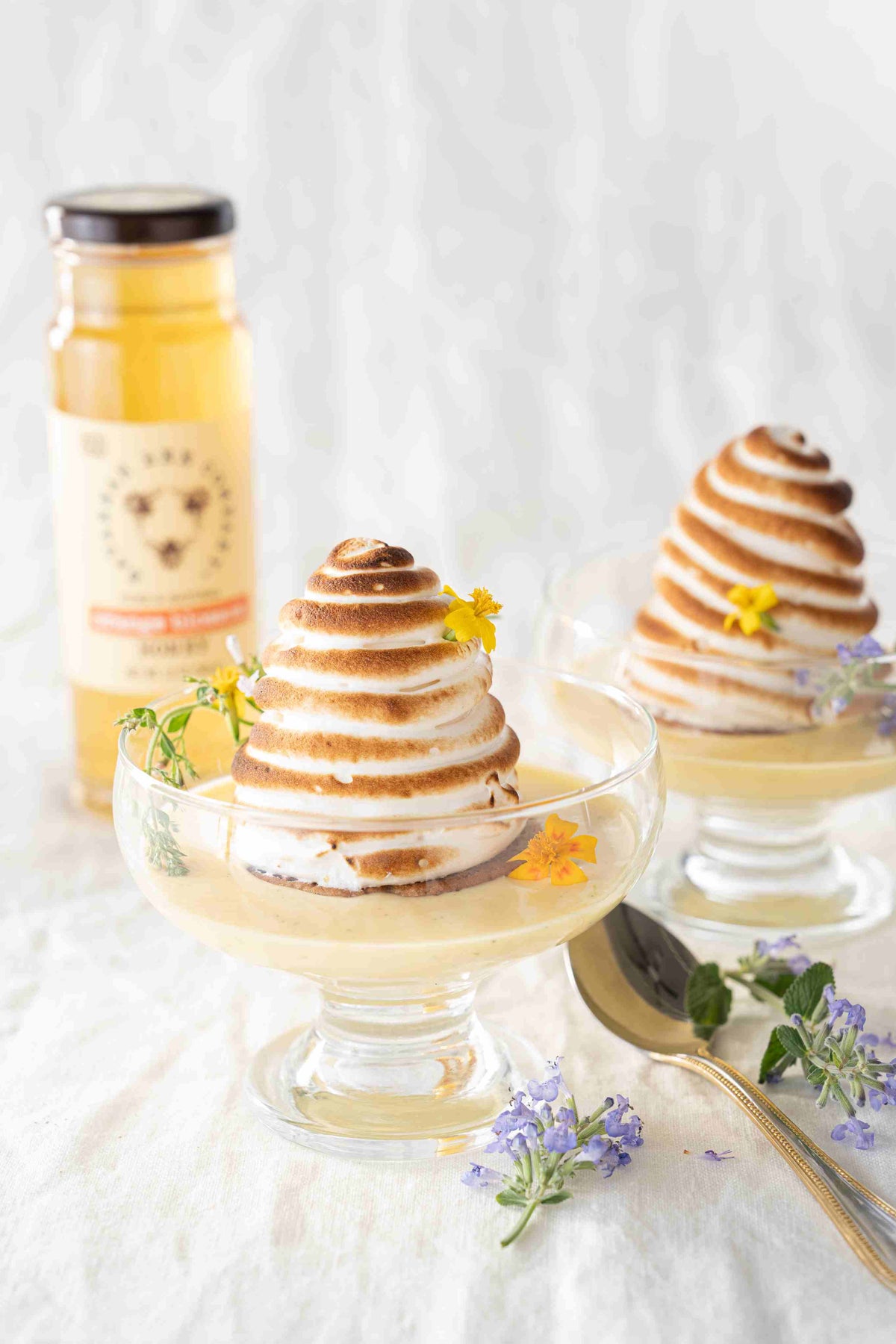 Beehive Meringues with Honey Crème Anglaise