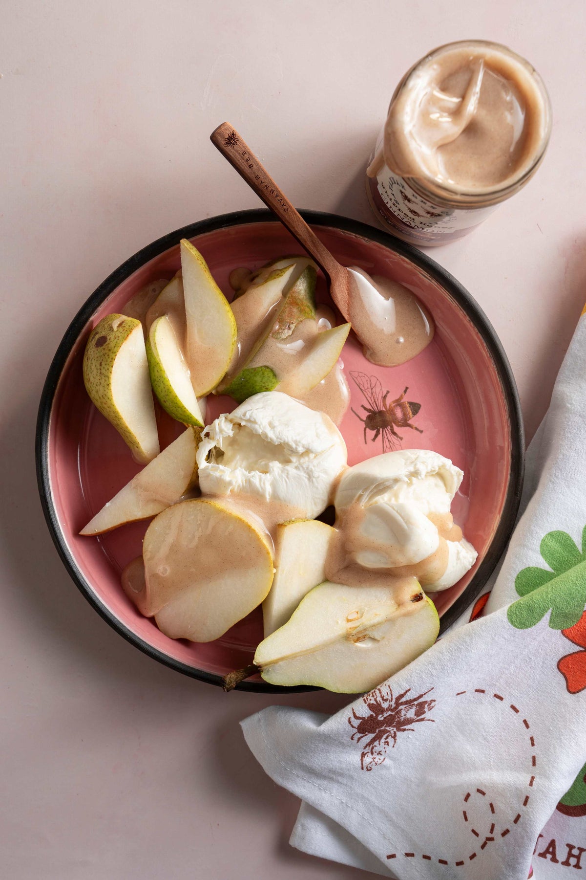 Pears, Burrata, and Spiced Honey